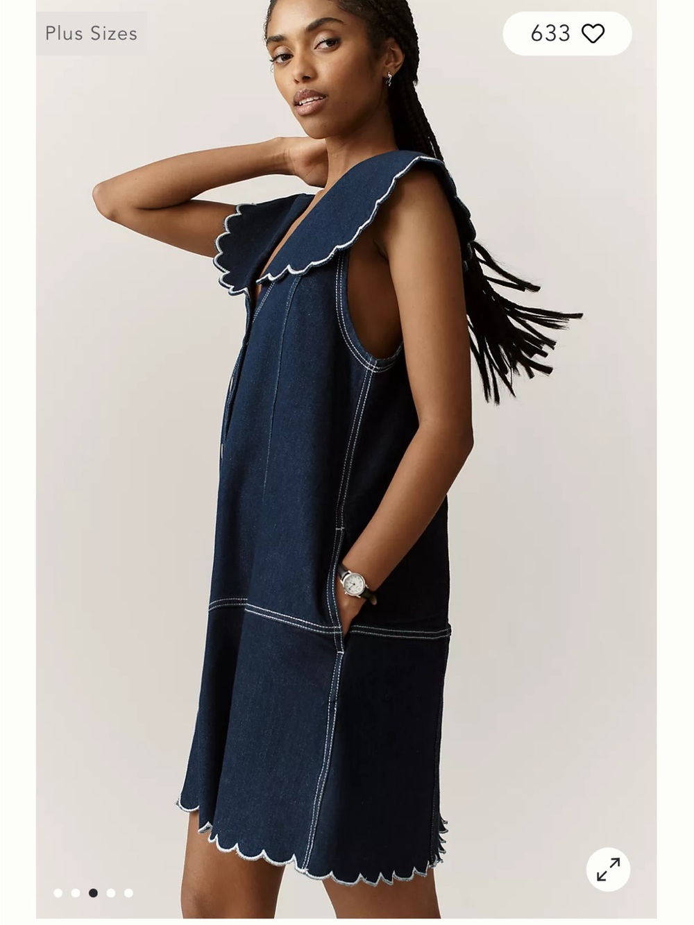 Anthropologie Pilcro Scalloped Denim Buttondown Love Dress Large NWT Nautical - Picture 4 of 15